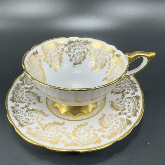 Royal Stafford Fine Porcelain China Teacup And Saucer England Heavy Gold Pattern - Picture 12 of 16